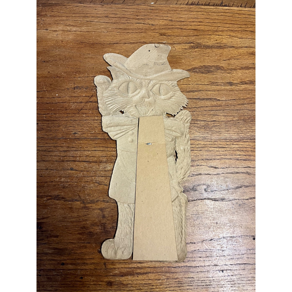 Antique 1920s Halloween German Diecut Waving Witch Black Cat Easelback