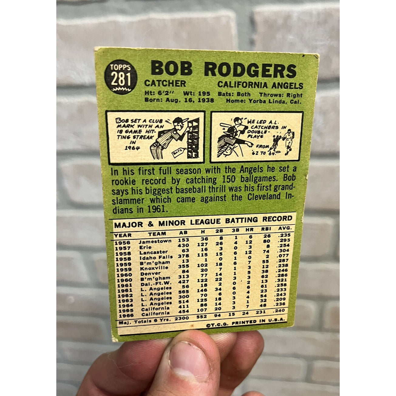 1967 TOPPS #281 BOB RODGERS  ANGELS - G/VG
