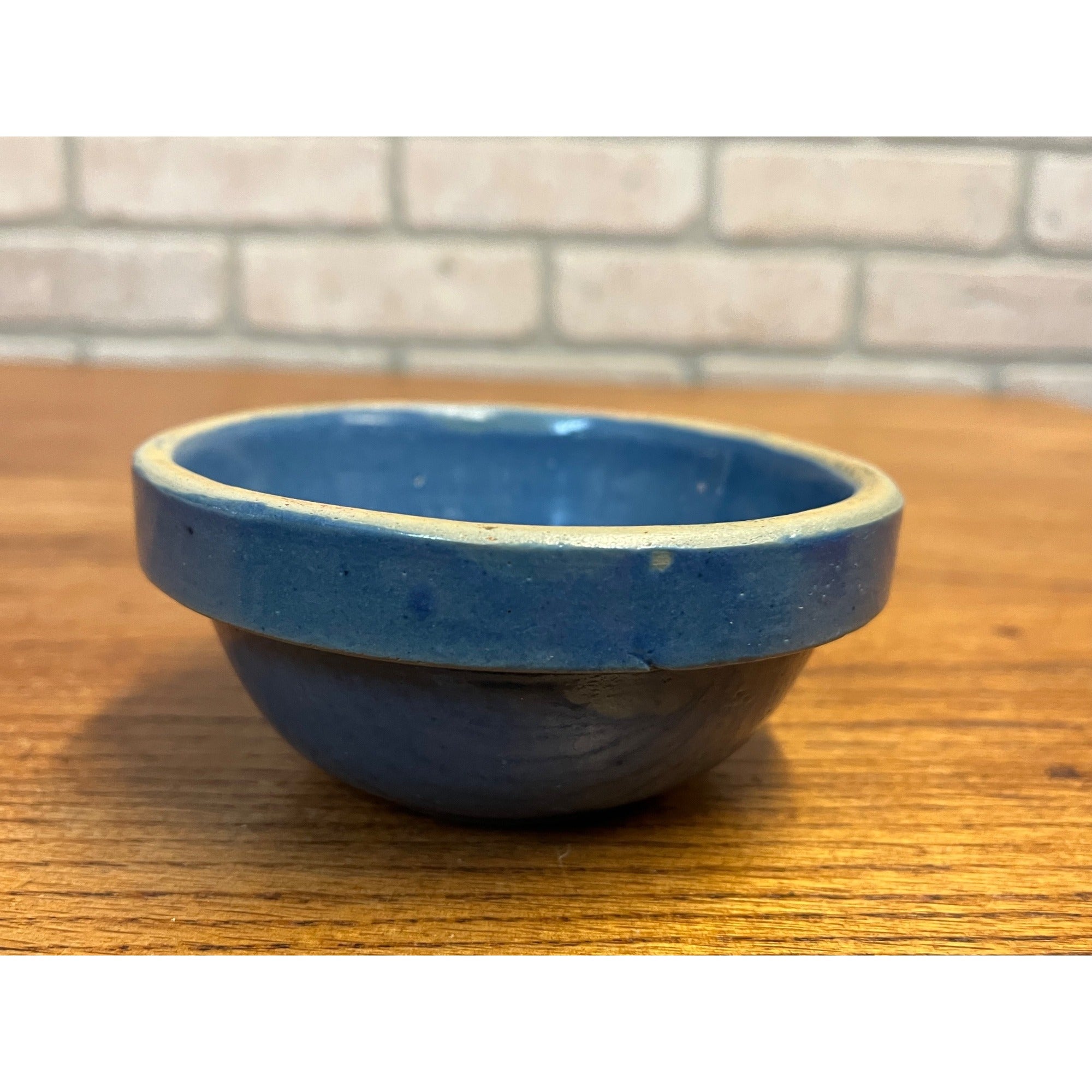 Vintage Half Pint Medium Blue Primitive Stoneware Bowl Farmhouse Kitchen Decor