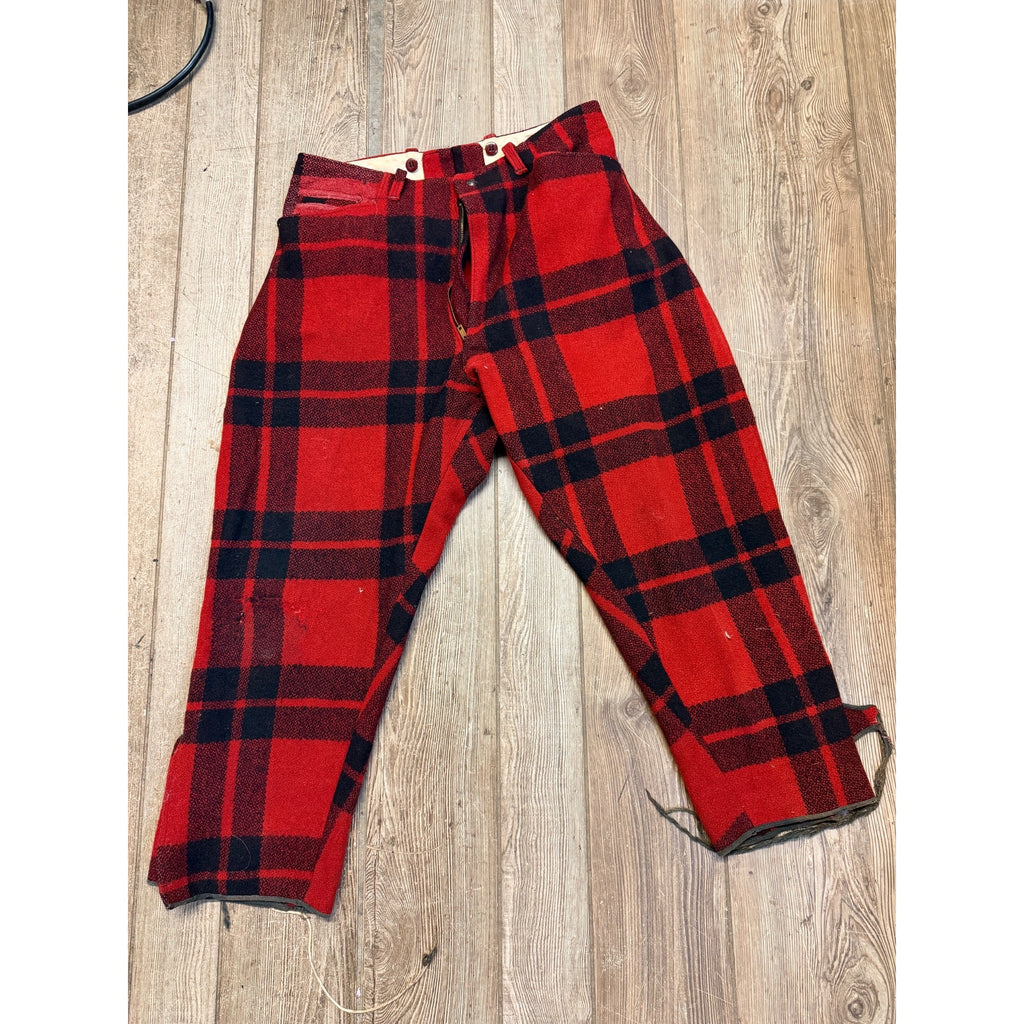 Vintage Size 36 Woolrich Red Buffalo Plaid Wool Flannel Hunting Pants Fall Winter Distressed