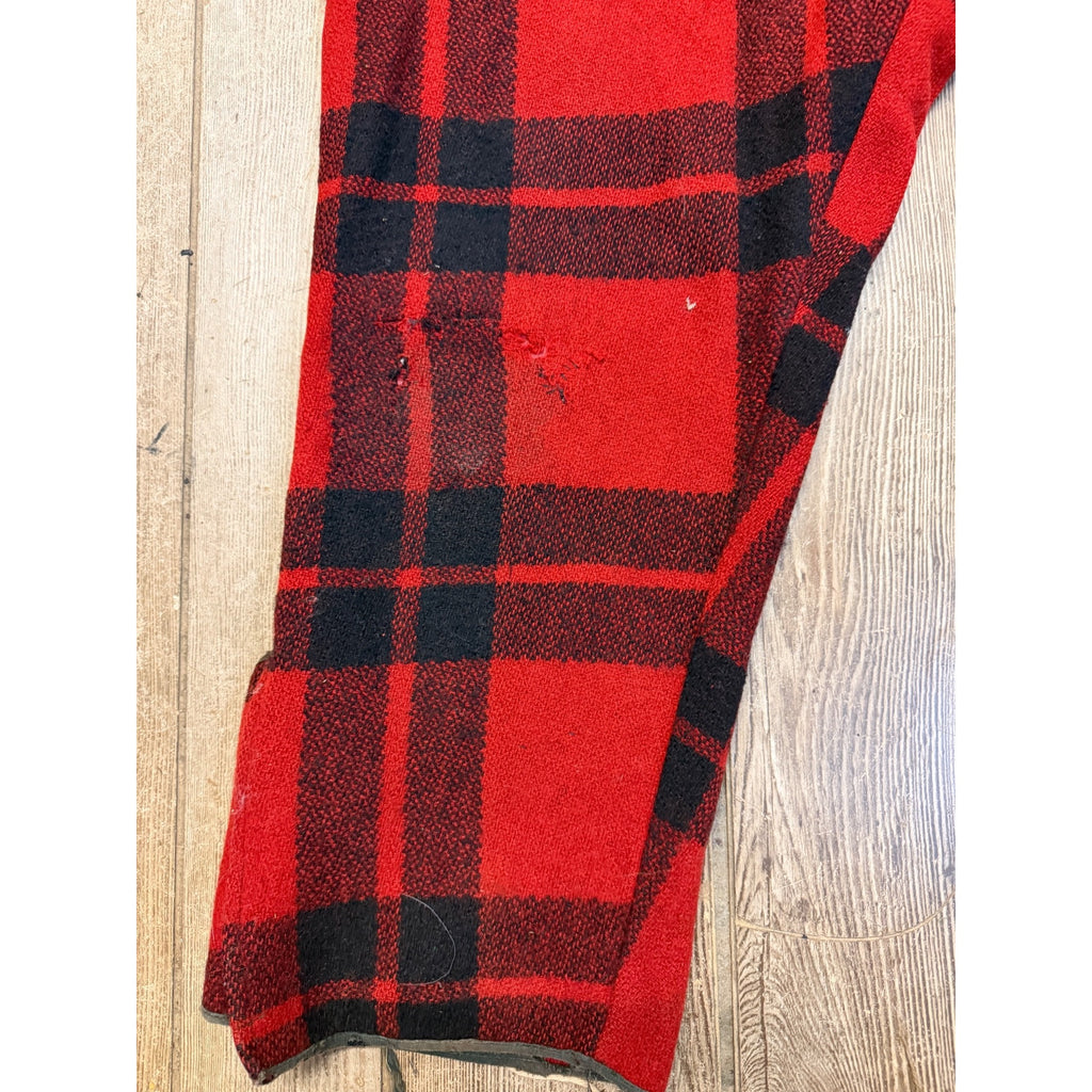Vintage Size 36 Woolrich Red Buffalo Plaid Wool Flannel Hunting Pants Fall Winter Distressed