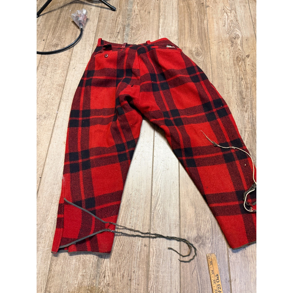 Vintage Size 36 Woolrich Red Buffalo Plaid Wool Flannel Hunting Pants Fall Winter Distressed