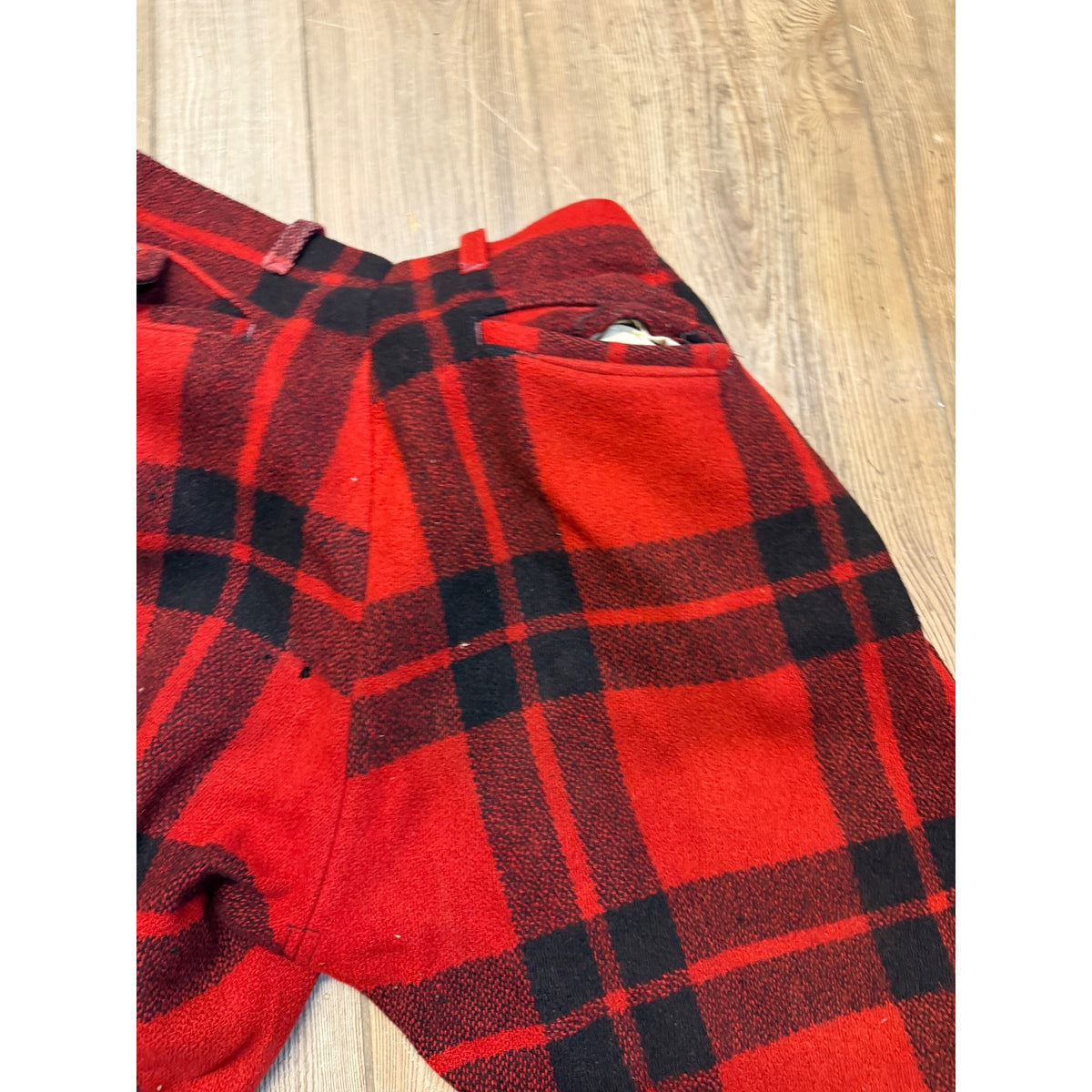 Vintage Size 36 Woolrich Red Buffalo Plaid Wool Flannel Hunting Pants Fall Winter Distressed