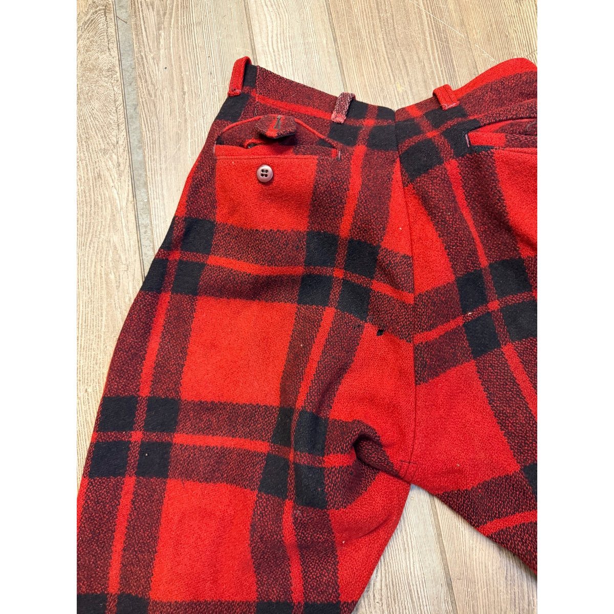 Vintage Size 36 Woolrich Red Buffalo Plaid Wool Flannel Hunting Pants Fall Winter Distressed