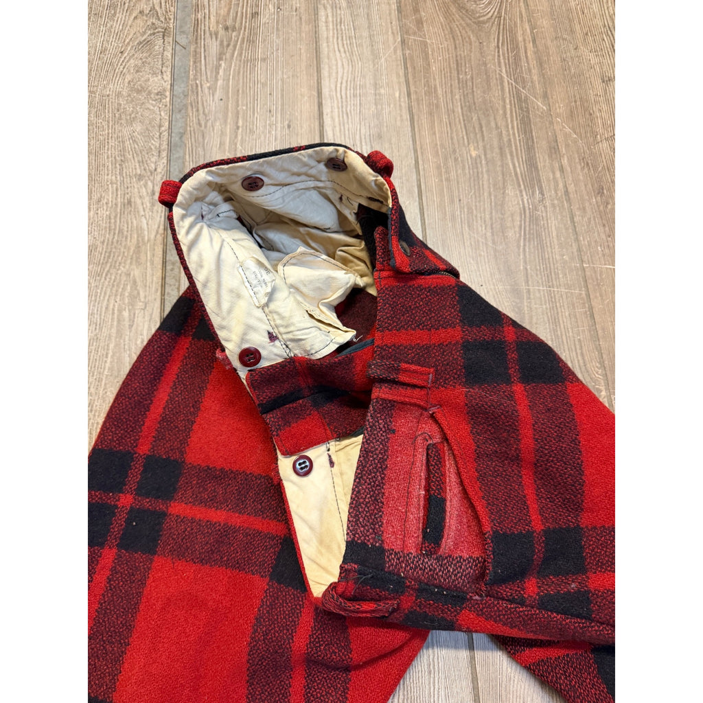 Vintage Size 36 Woolrich Red Buffalo Plaid Wool Flannel Hunting Pants Fall Winter Distressed