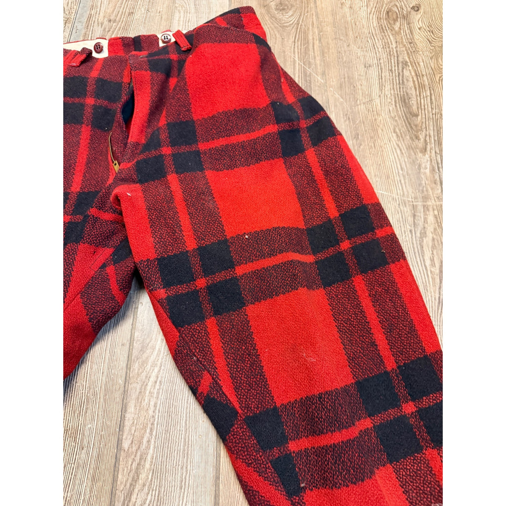 Vintage Size 36 Woolrich Red Buffalo Plaid Wool Flannel Hunting Pants Fall Winter Distressed