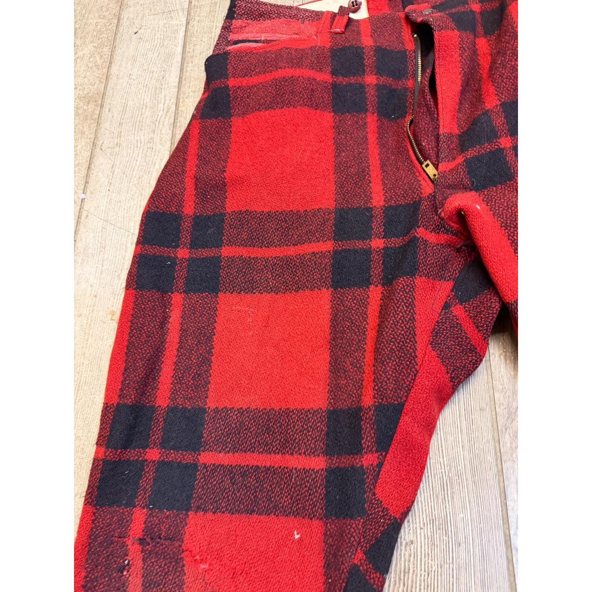 Vintage Size 36 Woolrich Red Buffalo Plaid Wool Flannel Hunting Pants Fall Winter Distressed