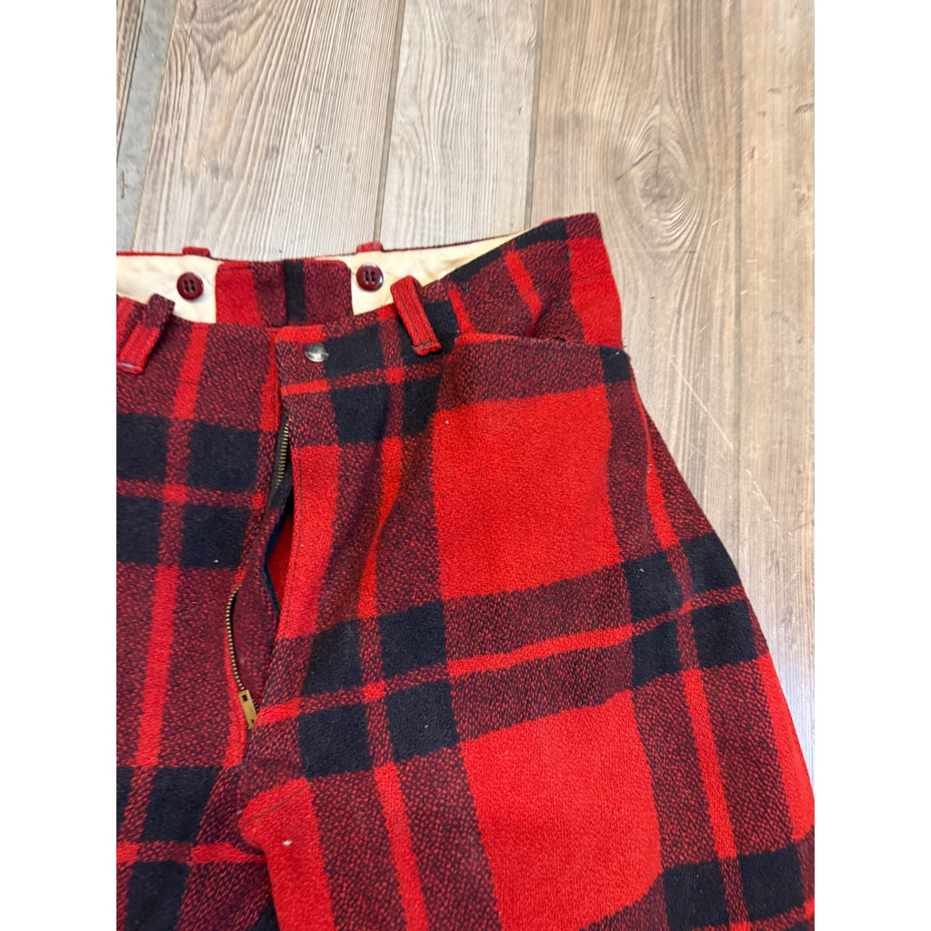 Vintage Size 36 Woolrich Red Buffalo Plaid Wool Flannel Hunting Pants Fall Winter Distressed