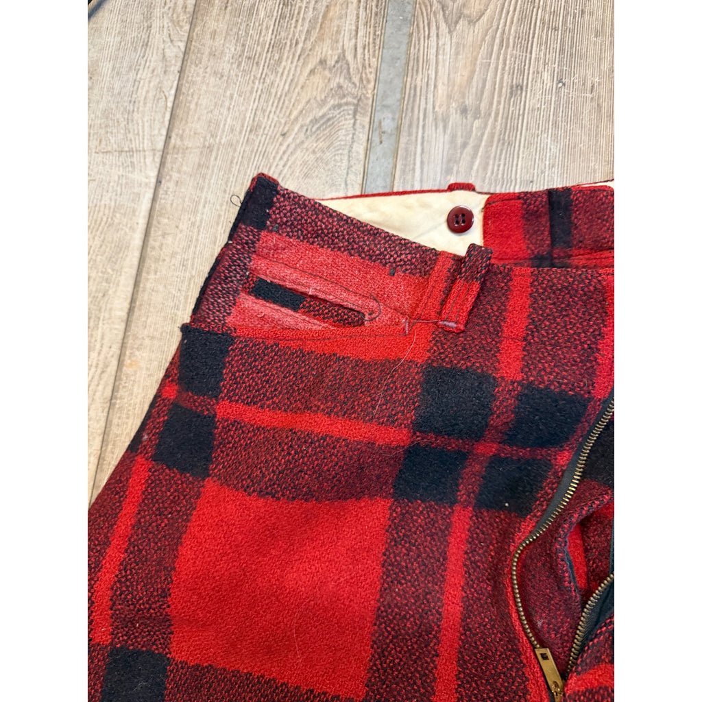 Vintage Size 36 Woolrich Red Buffalo Plaid Wool Flannel Hunting Pants Fall Winter Distressed