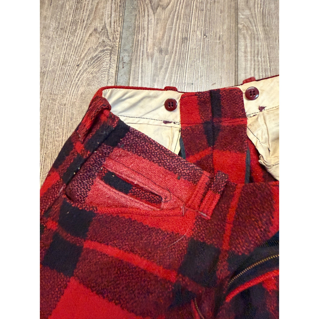 Vintage Size 36 Woolrich Red Buffalo Plaid Wool Flannel Hunting Pants Fall Winter Distressed