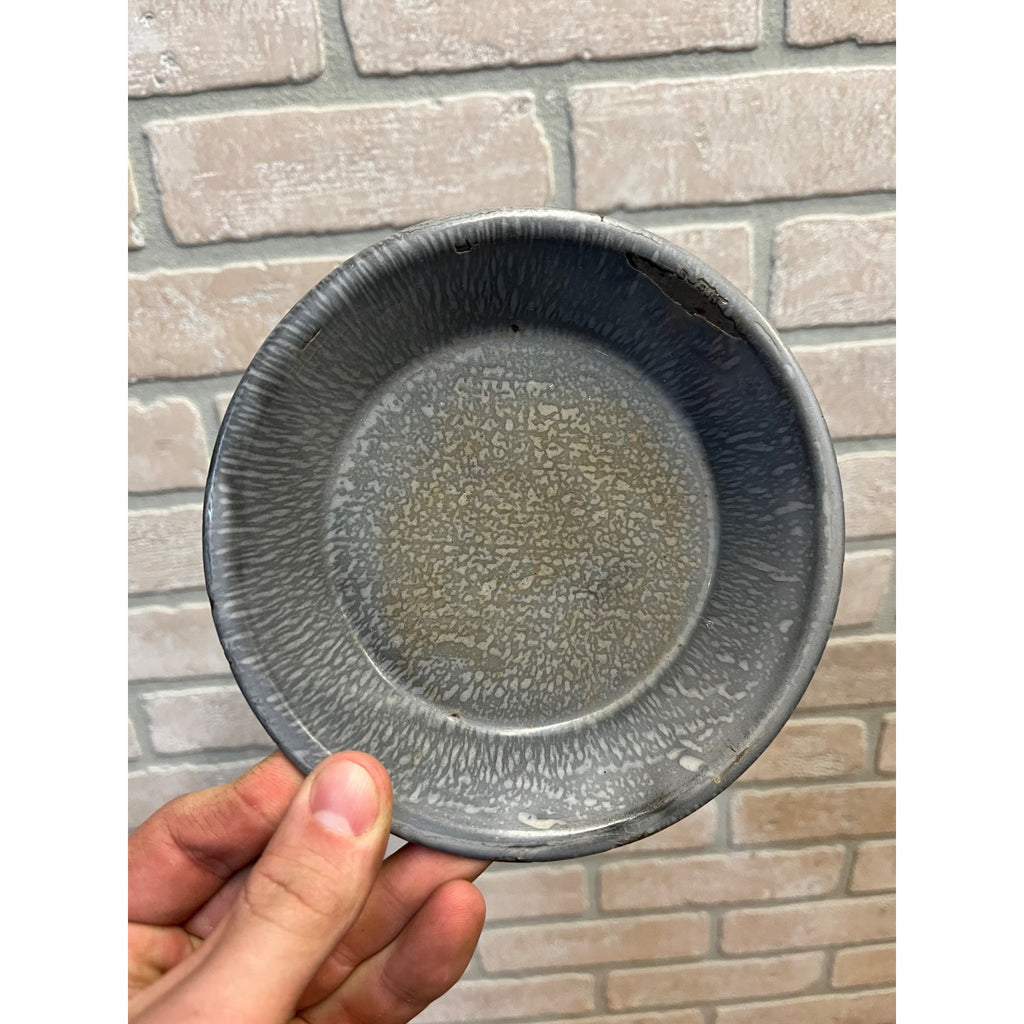 Antique Primitive Grey Graniteware Enamelware Small Bowl/ Pie Plate/ Farmhouse/ Kitchen Decor