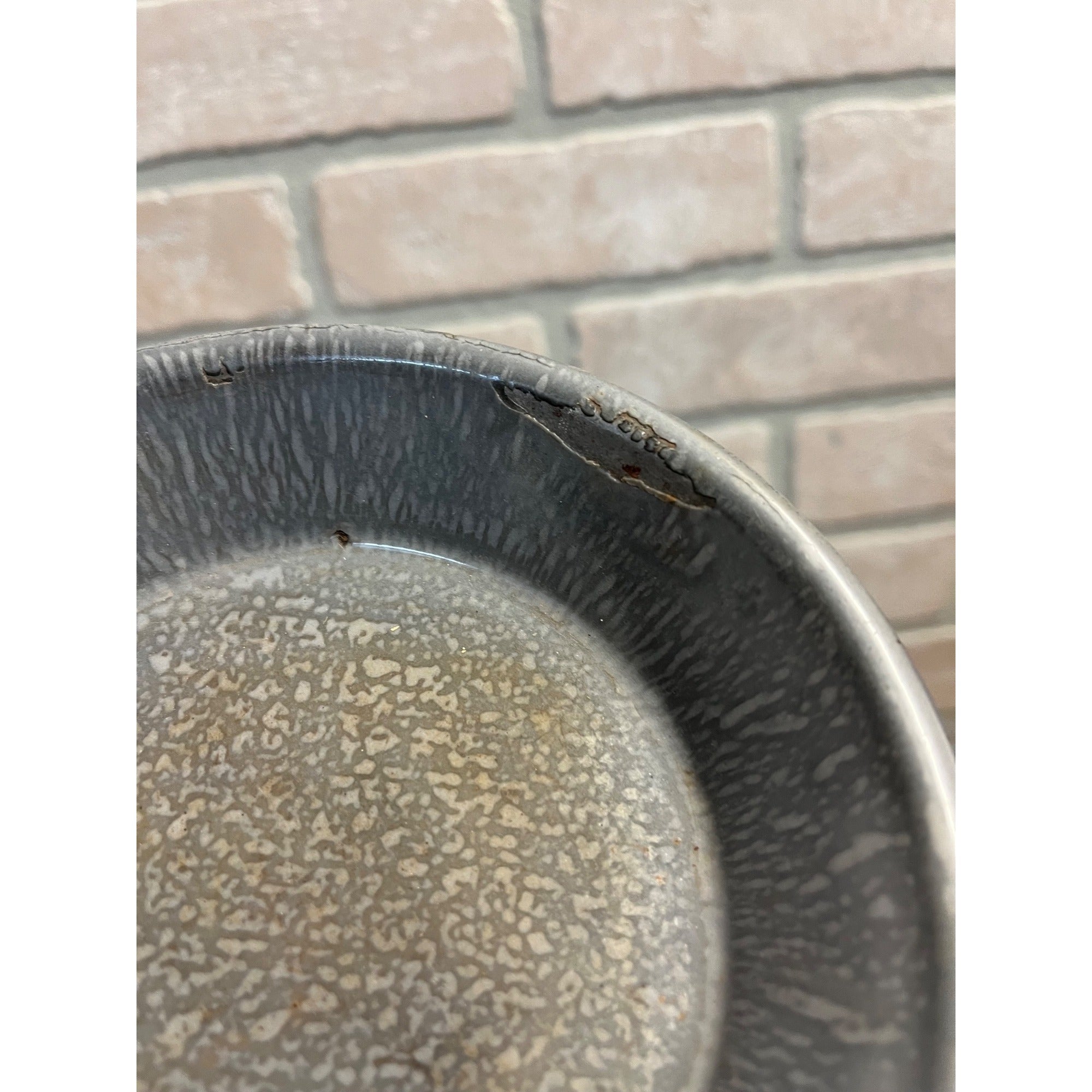Antique Primitive Grey Graniteware Enamelware Small Bowl/ Pie Plate/ Farmhouse/ Kitchen Decor
