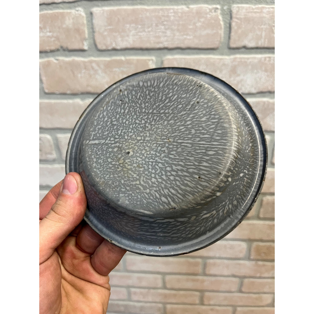 Antique Primitive Grey Graniteware Enamelware Small Bowl/ Pie Plate/ Farmhouse/ Kitchen Decor