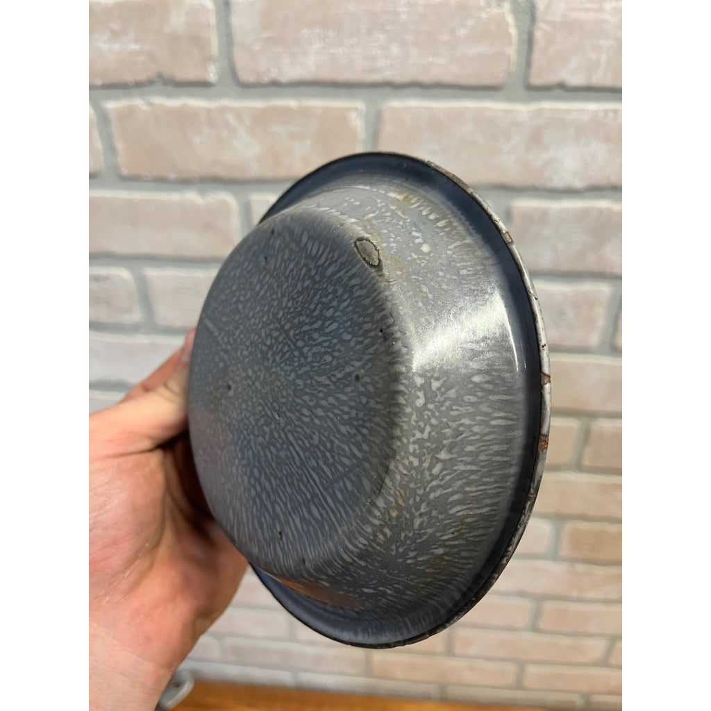 Antique Primitive Grey Graniteware Enamelware Small Bowl/ Pie Plate/ Farmhouse/ Kitchen Decor