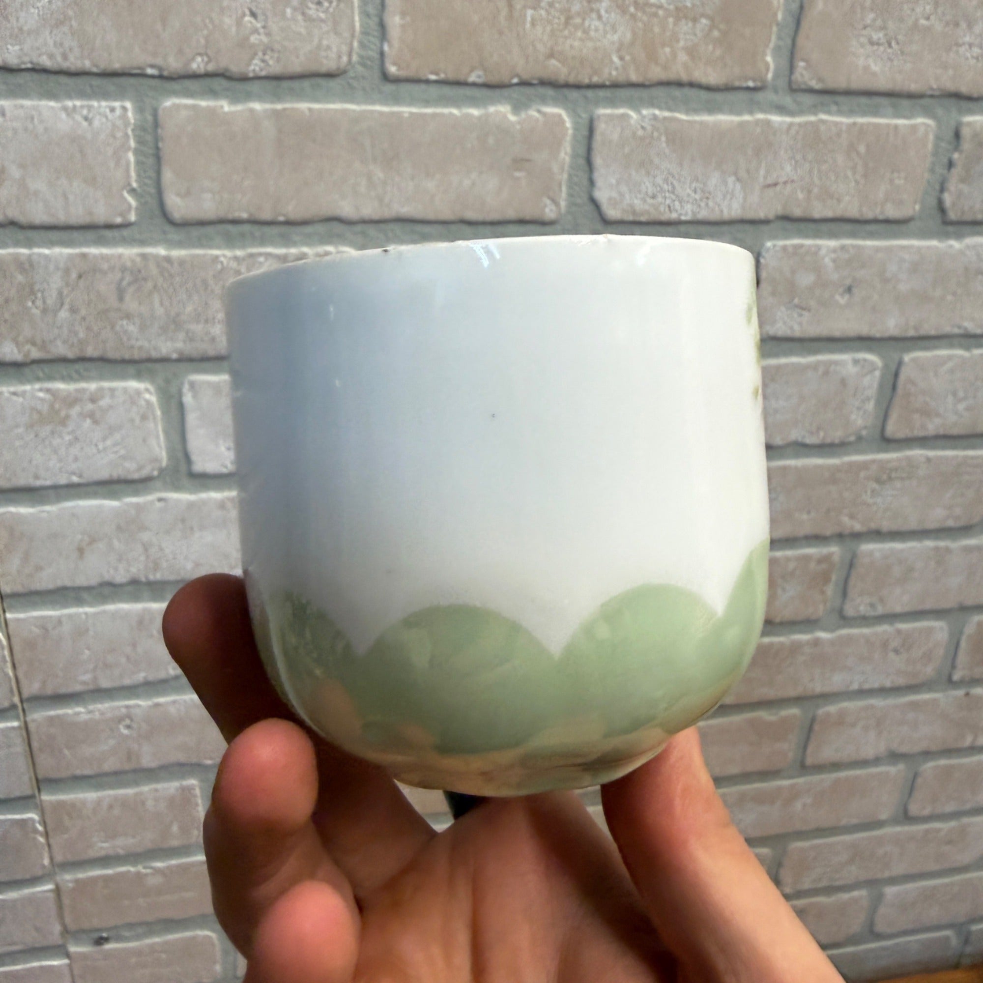 Vintage Decorative Hand-Painted Porcelain Shaving Bathroom Cup With Floral & Fruit Motif Scalloped Gold Accents