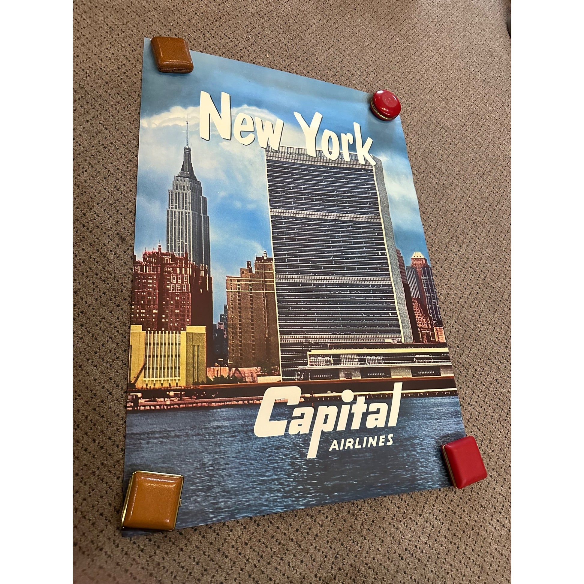 RARE Original Vintage Fly Capital Airlines New York Poster Airport