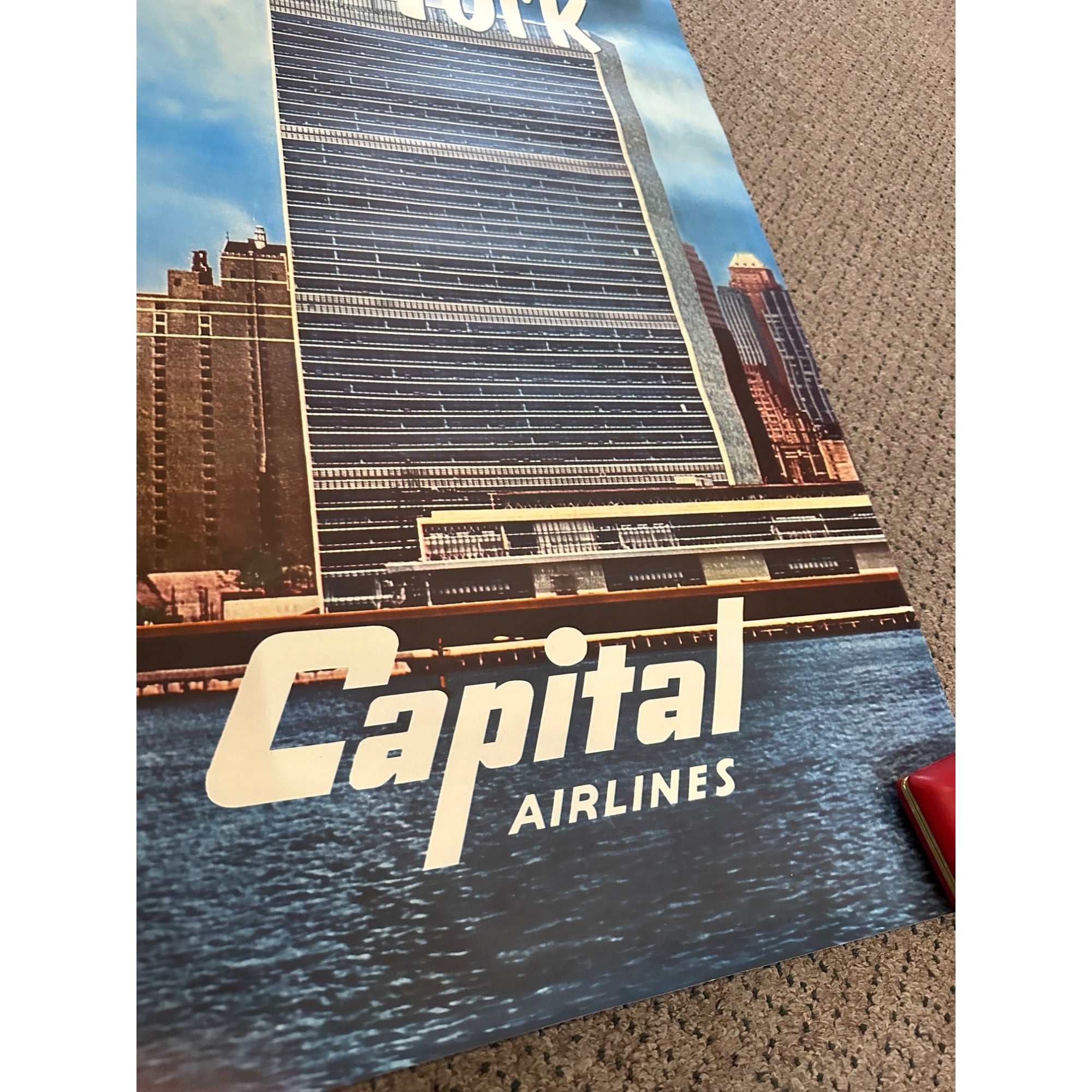 RARE Original Vintage Fly Capital Airlines New York Poster Airport