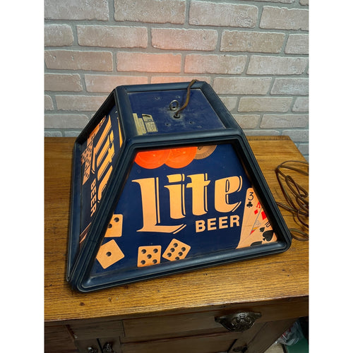 Vintage Miller Lite Beer Poker Pool Table Bar Light Hanging Plastic Sign 1992