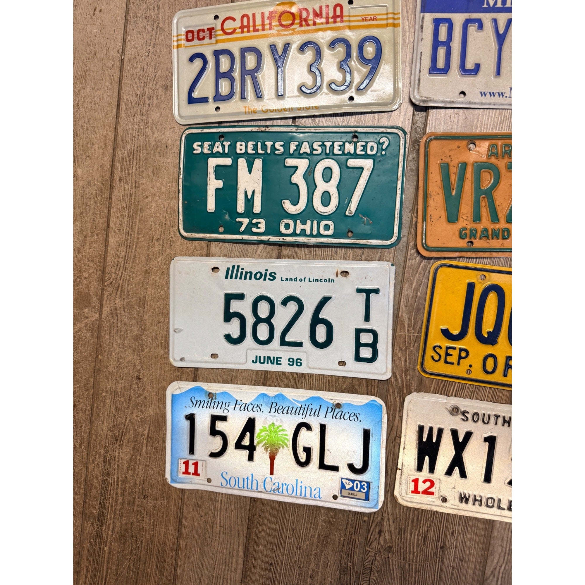 Vintage Large Lot of Nine (9) Assorted State License Plates 1970's-2000's