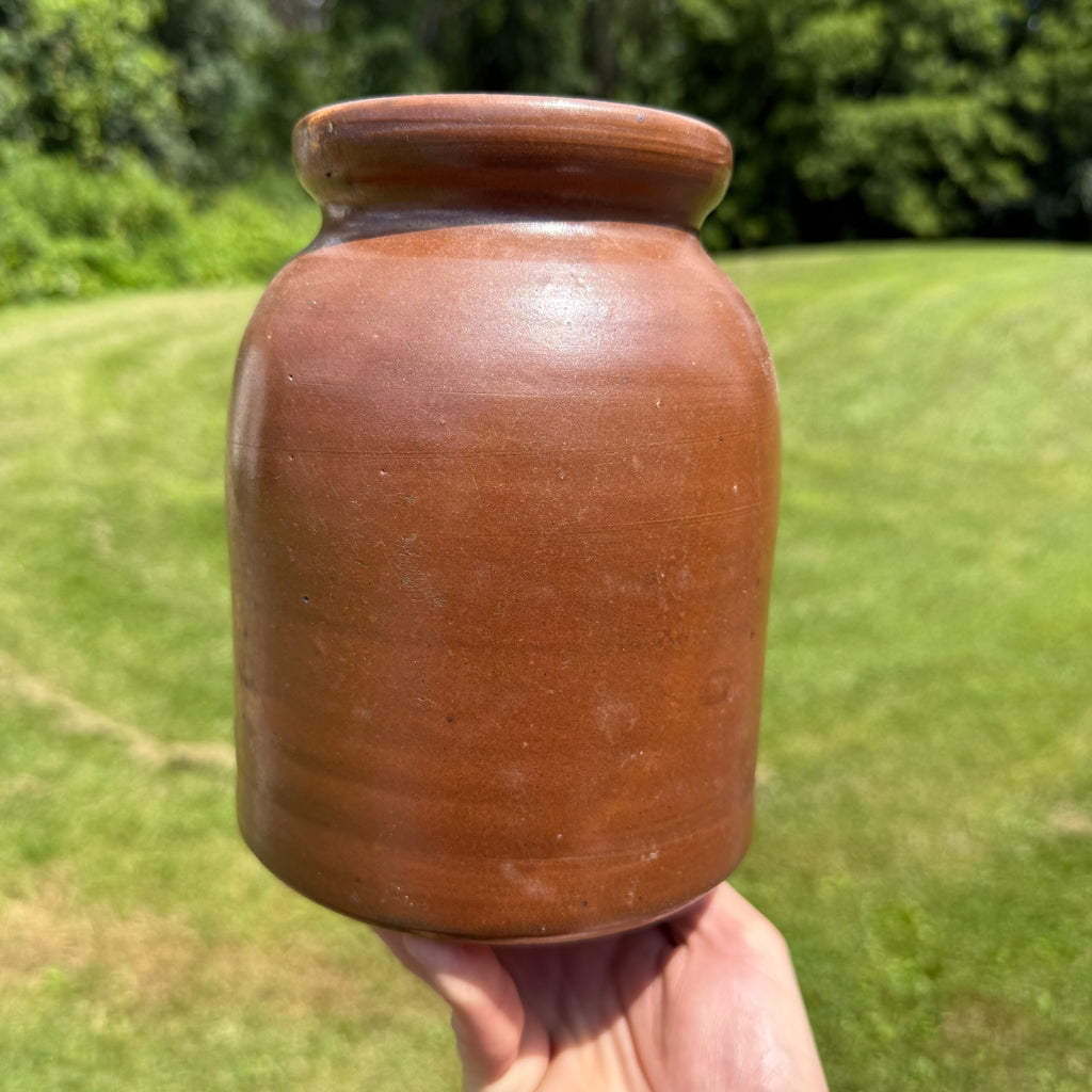 Antique Brown Stoneware Snuff Preserves Jar Crock No Lid