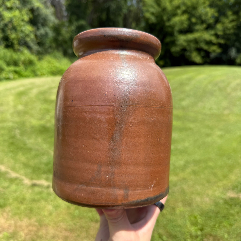 Antique Brown Stoneware Snuff Preserves Jar Crock No Lid
