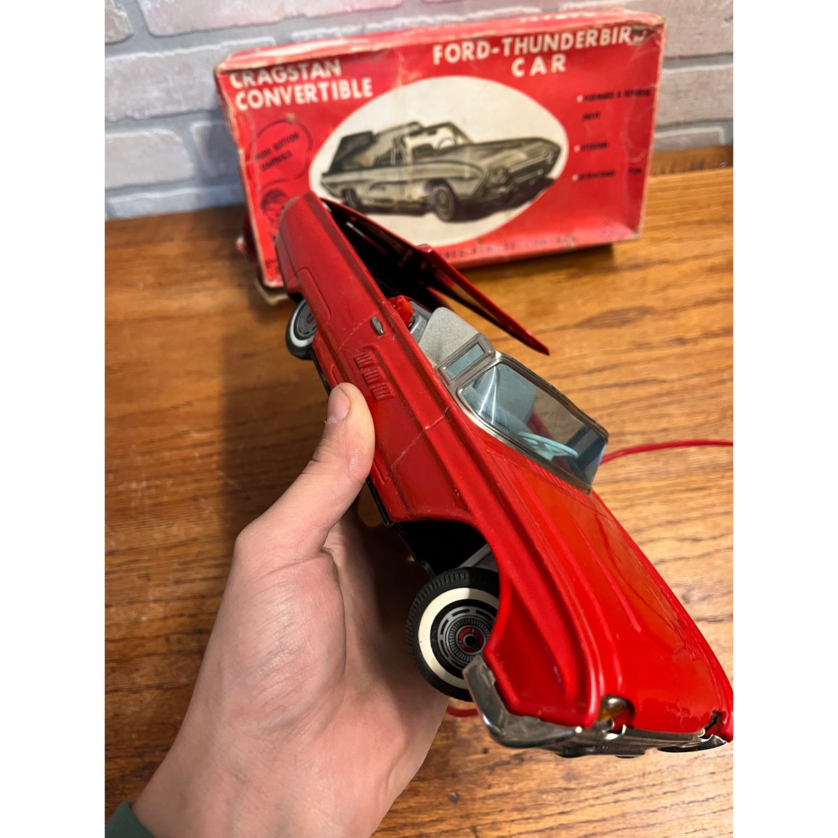 Vintage Cragstan Toy Ford Thunderbird Convertible With Retractable Top Battery-Powered Remote Control Car NGS Japan