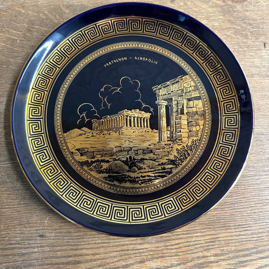 Greek Parthenon Acropolis Souvenir Decor Plate Hand Made Greece 24K Gold 2 3/4”