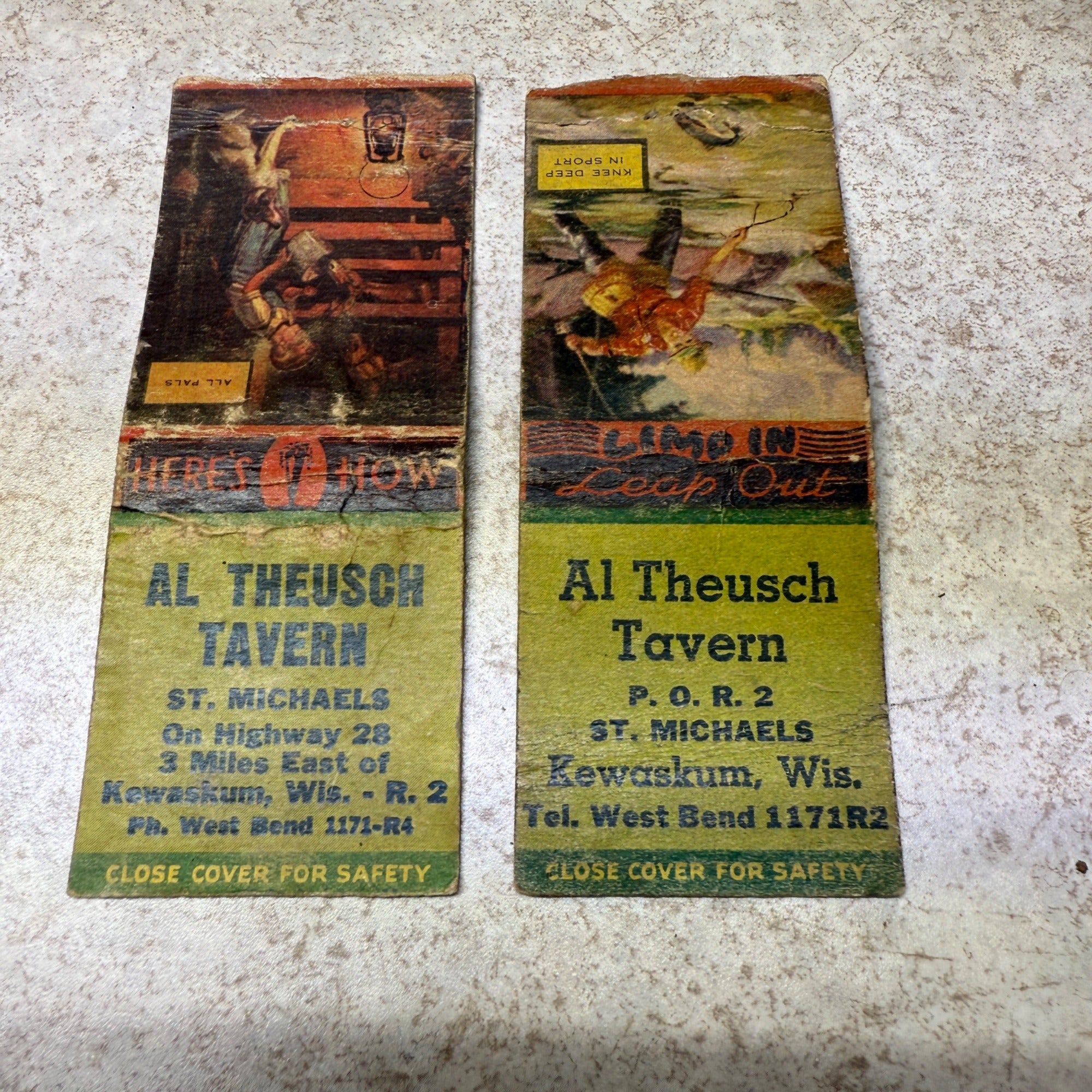 (2) Al Theusch Tavern St Michaels Kewaskum Wis.  Advertising Matchbooks