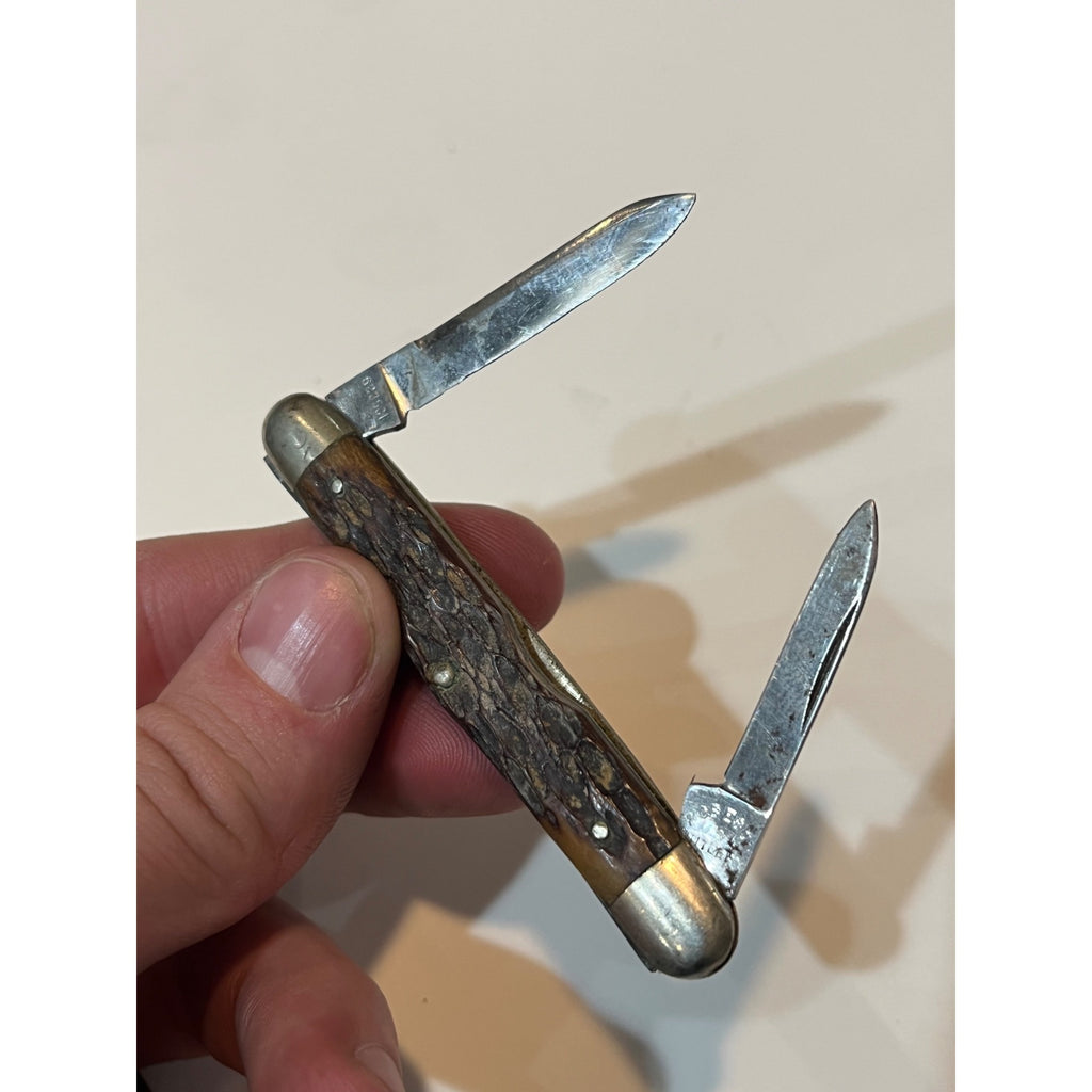 Vintage Pocket Knife Robeson Pocketeze 623501 2 Blade Brown USA Good Snap