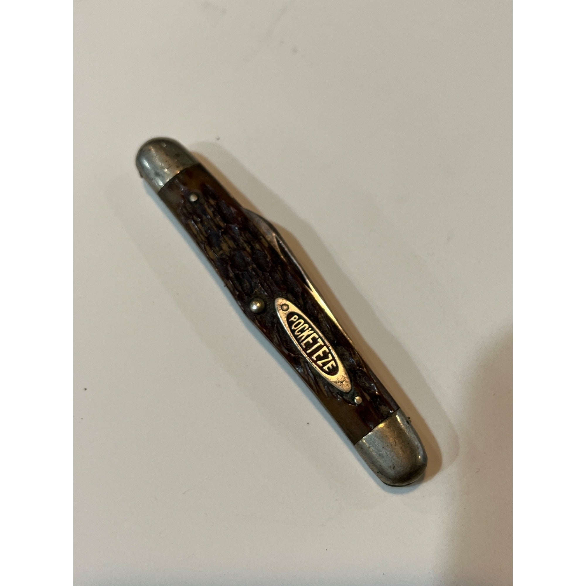 Vintage Pocket Knife Robeson Pocketeze 623501 2 Blade Brown USA Good Snap