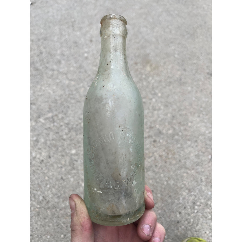 Vintage Chicago Heights Bottling Works Embossed Crown Top Soda Bottle Aqua IL ILL