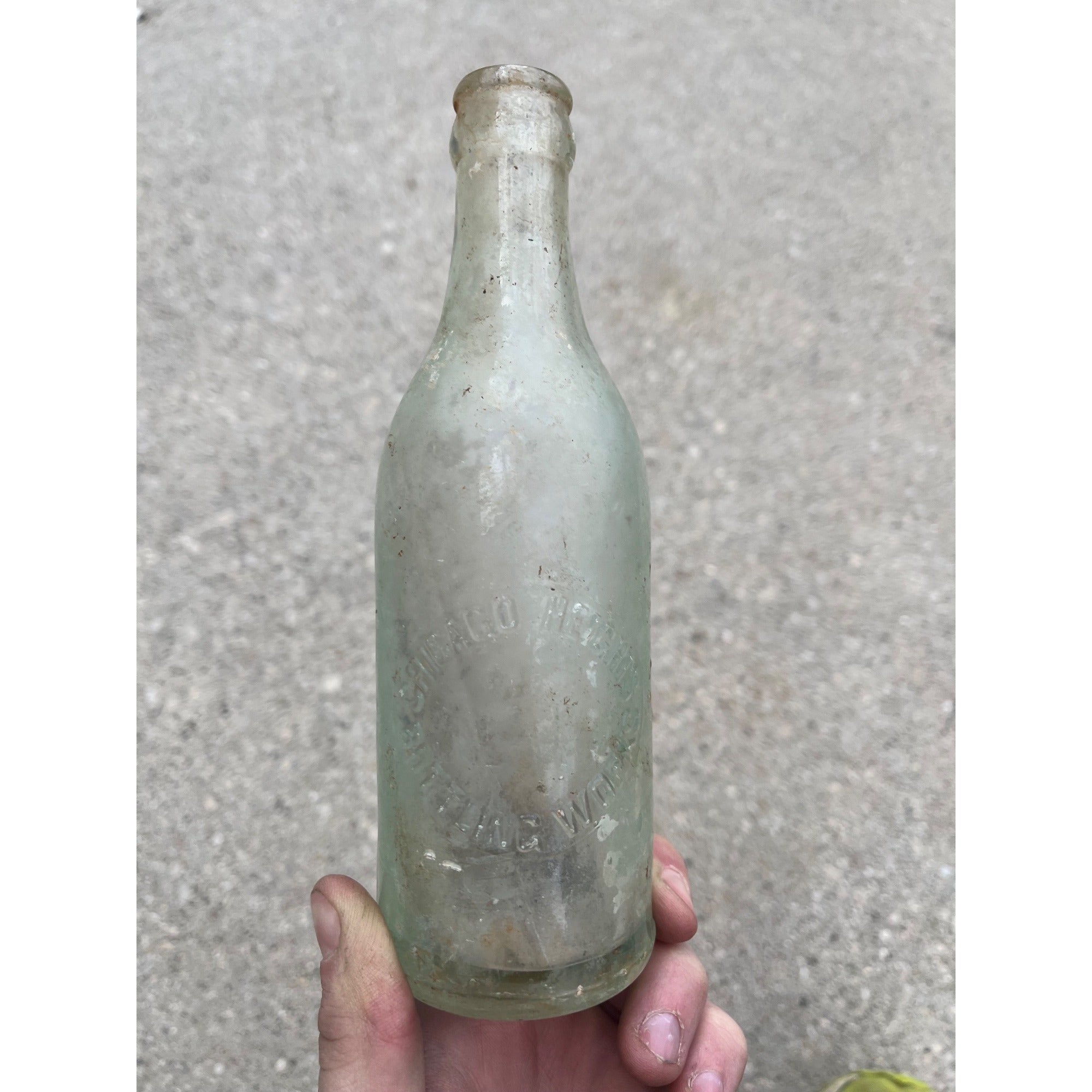 Vintage Chicago Heights Bottling Works Embossed Crown Top Soda Bottle Aqua IL ILL