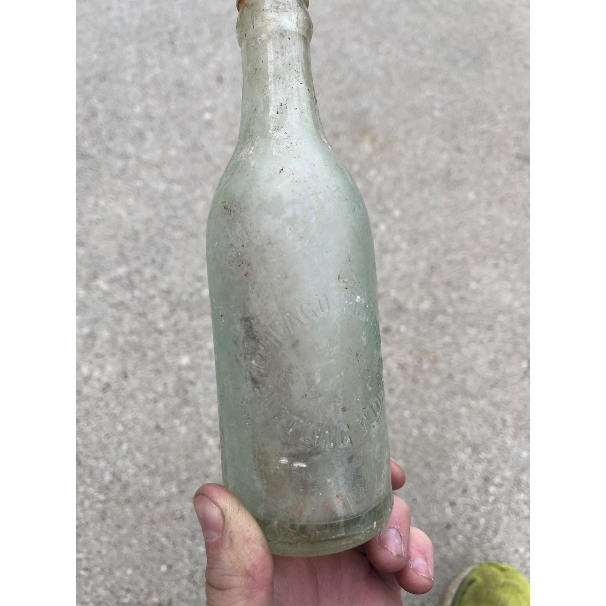Vintage Chicago Heights Bottling Works Embossed Crown Top Soda Bottle Aqua IL ILL