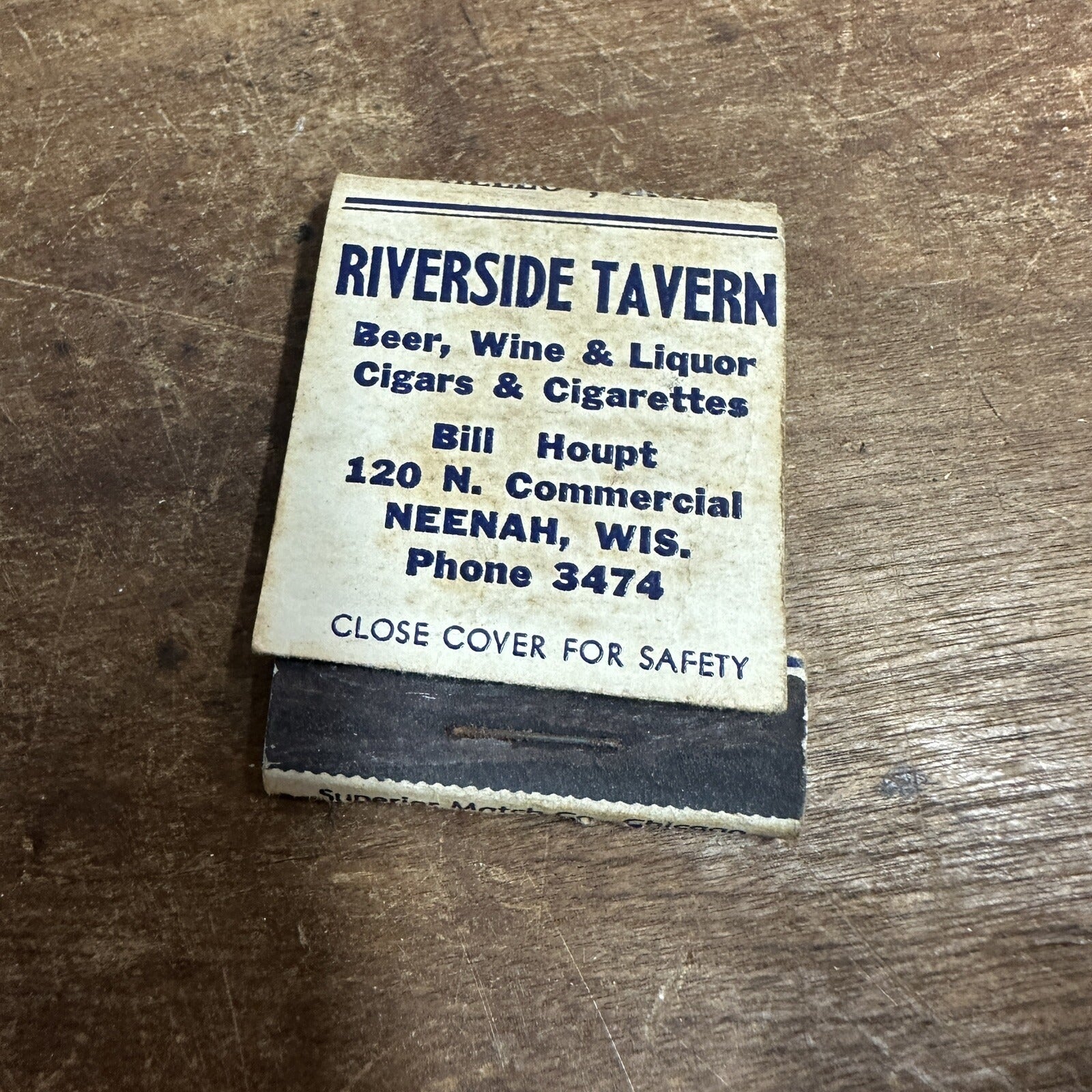 Vintage Riverside Tavern Neenah Wis 1940s Wis Advertising Matchbook Cover