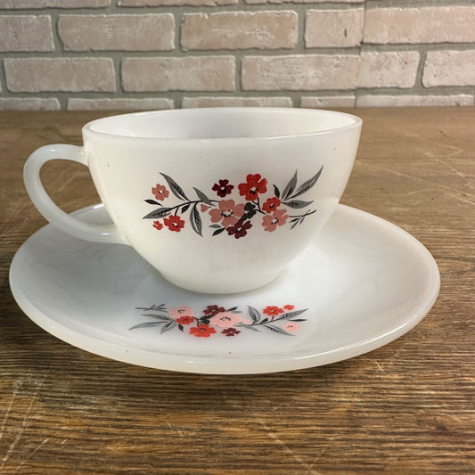 Fire King Primrose Cup & Saucer Anchor Hocking 1950s Retro Milk Glass Tea Set