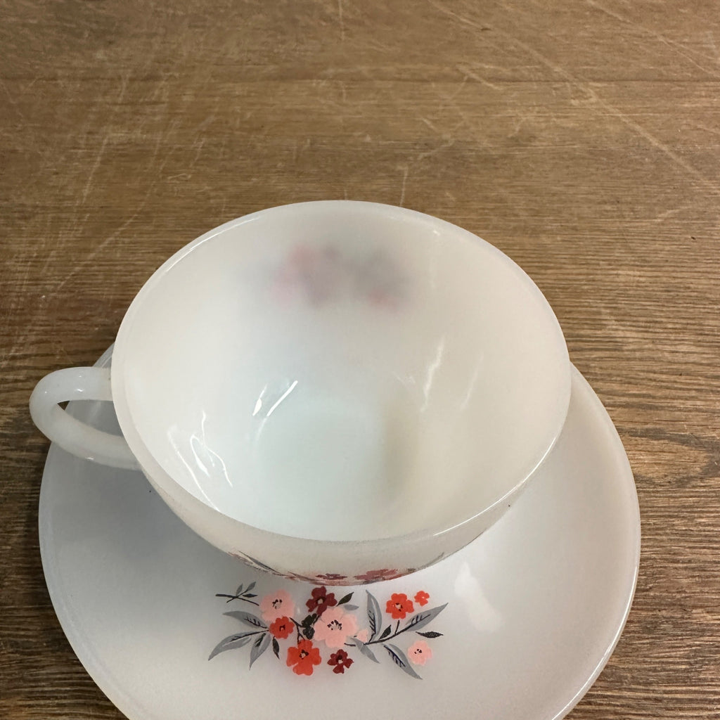 Fire King Primrose Cup & Saucer Anchor Hocking 1950s Retro Milk Glass Tea Set