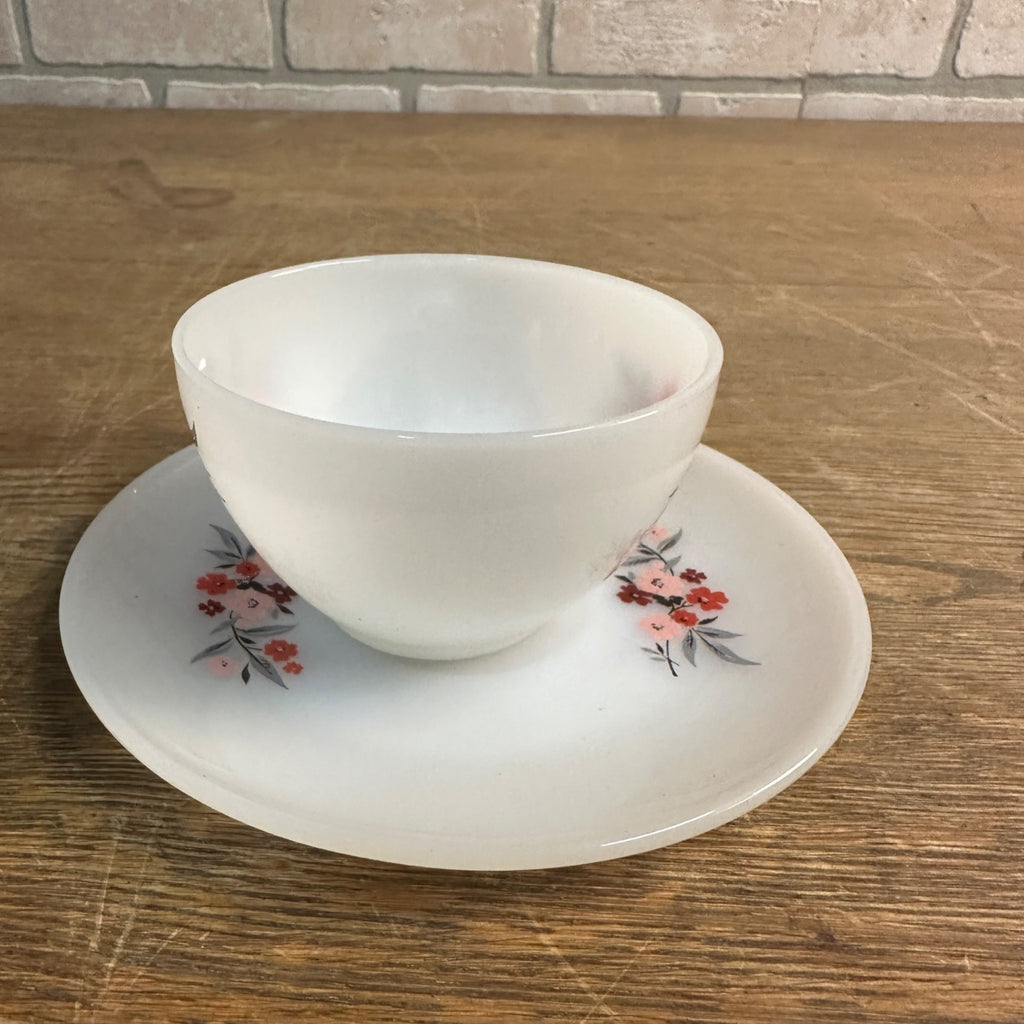 Fire King Primrose Cup & Saucer Anchor Hocking 1950s Retro Milk Glass Tea Set