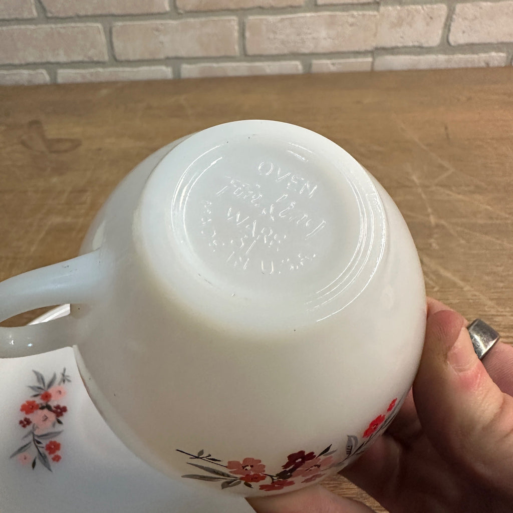 Fire King Primrose Cup & Saucer Anchor Hocking 1950s Retro Milk Glass Tea Set