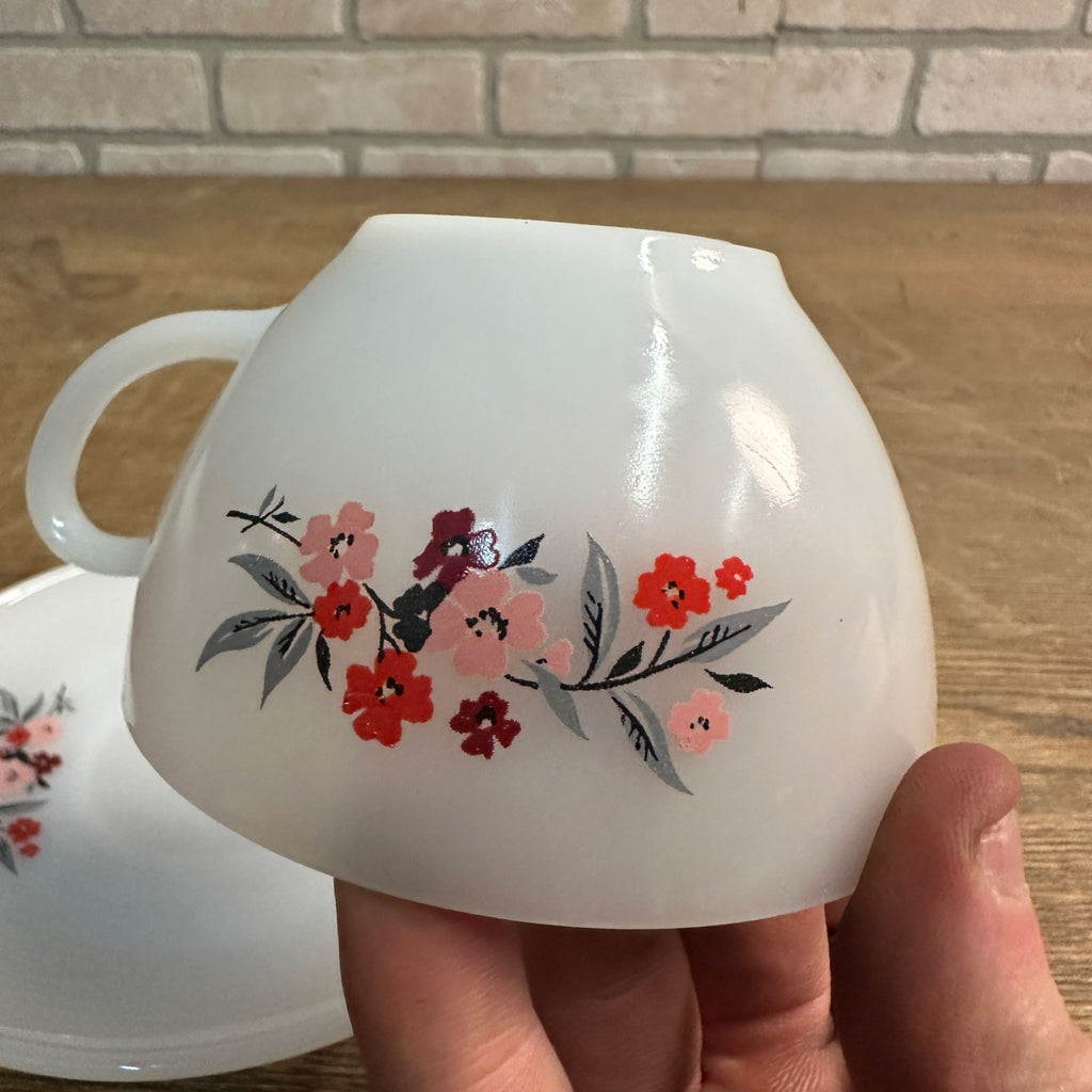 Fire King Primrose Cup & Saucer Anchor Hocking 1950s Retro Milk Glass Tea Set