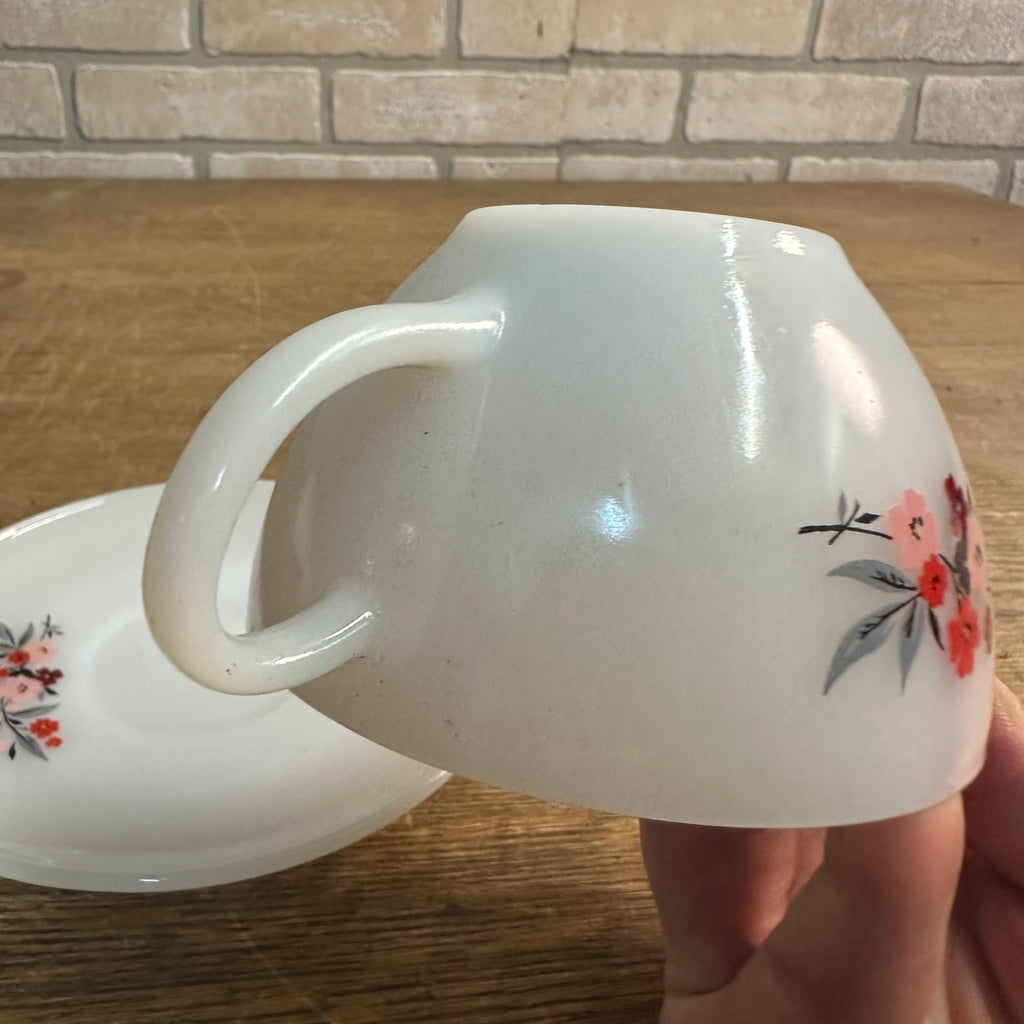Fire King Primrose Cup & Saucer Anchor Hocking 1950s Retro Milk Glass Tea Set