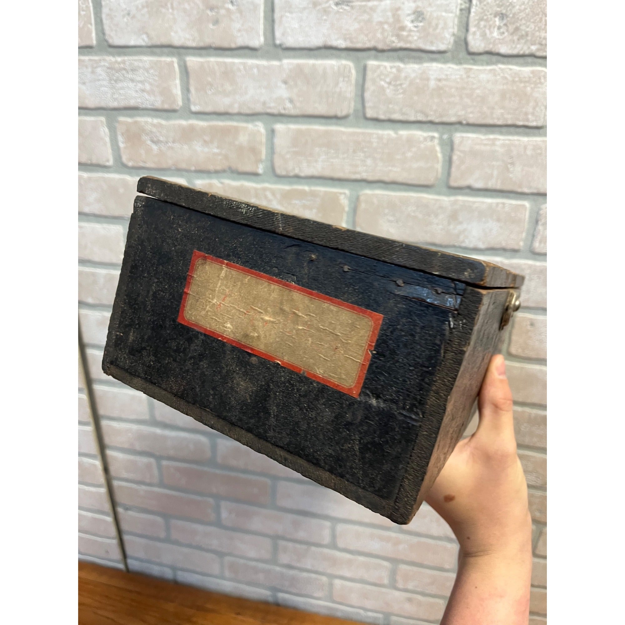 Antique Early 1900s Shoe Cobbler Tool Box w/ Hammer Primitive Red Black Paint