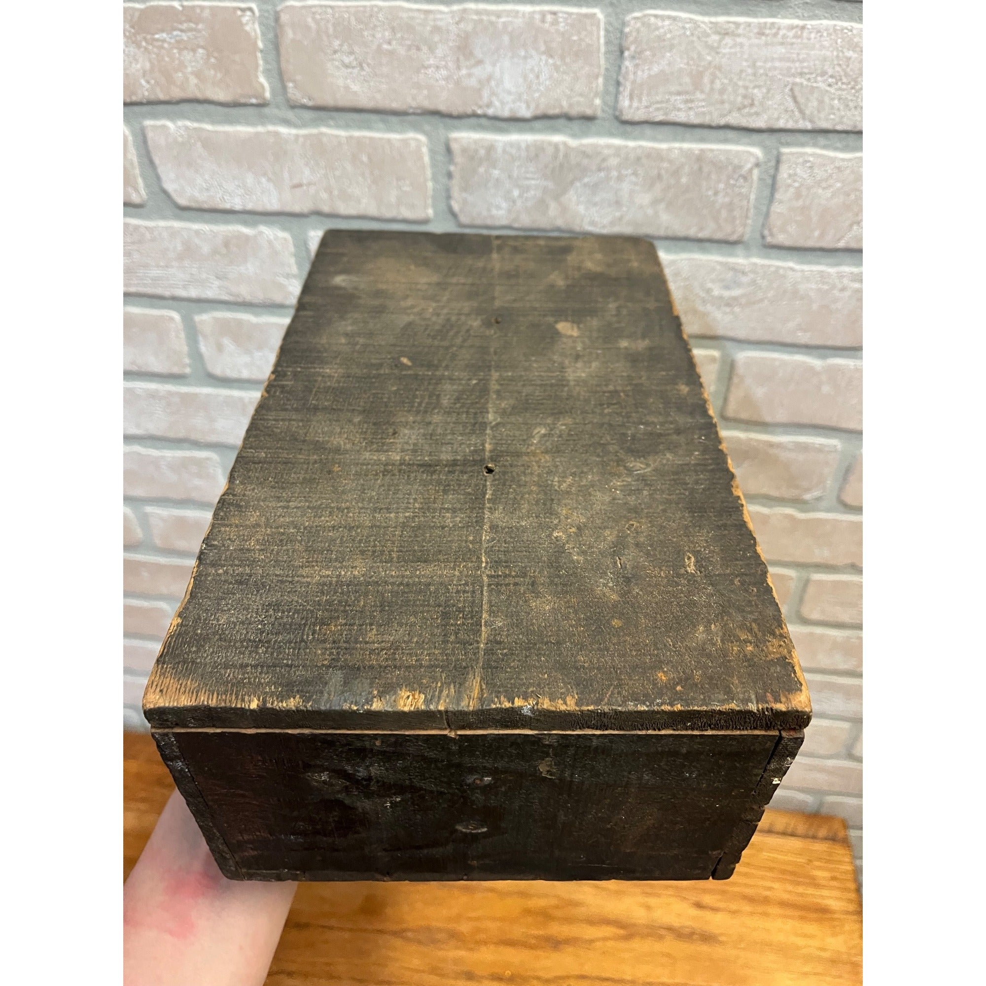 Antique Early 1900s Shoe Cobbler Tool Box w/ Hammer Primitive Red Black Paint