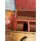 Antique Early 1900s Shoe Cobbler Tool Box w/ Hammer Primitive Red Black Paint