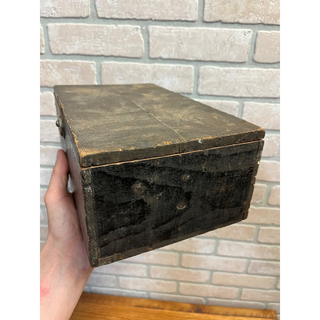 Antique Early 1900s Shoe Cobbler Tool Box w/ Hammer Primitive Red Black Paint