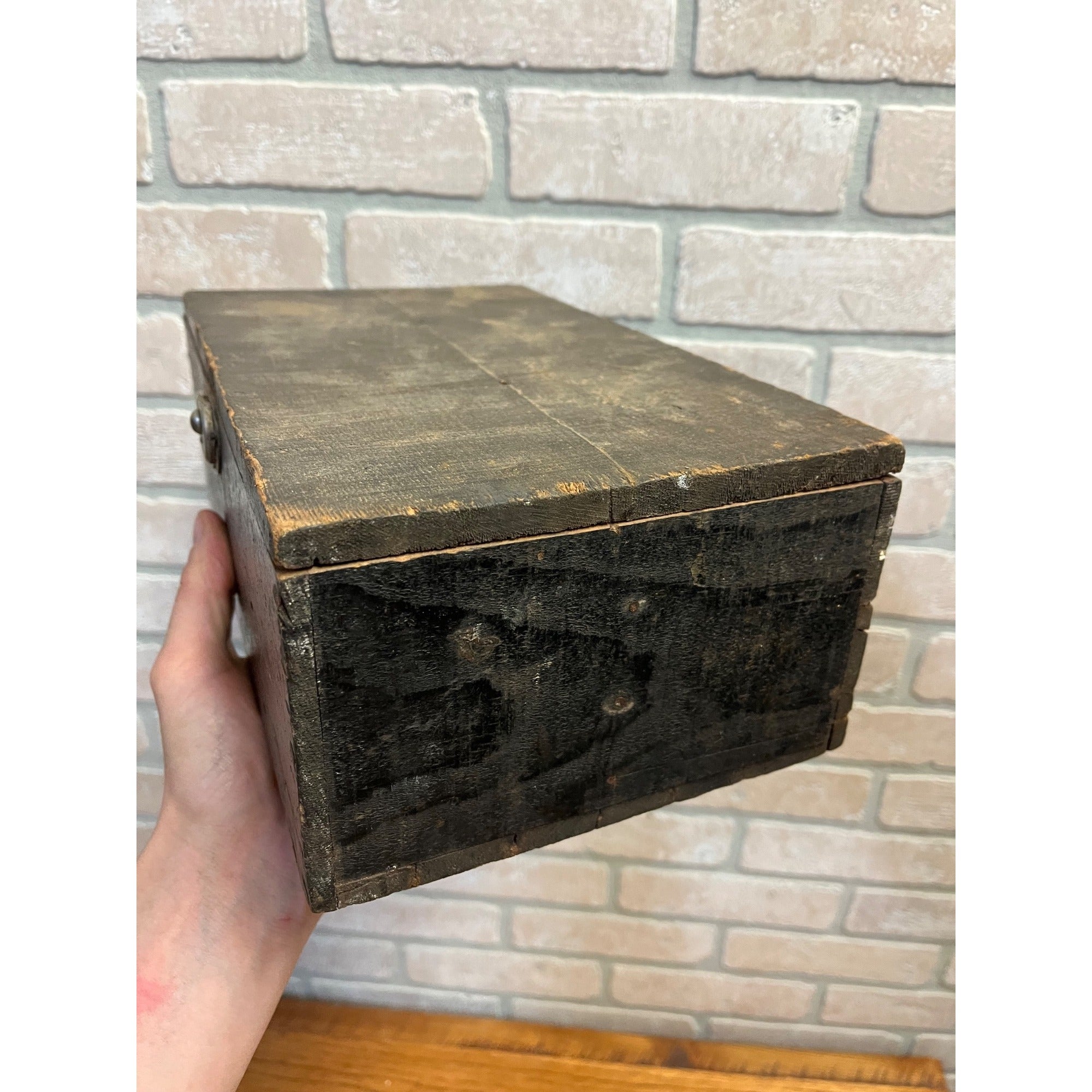 Antique Early 1900s Shoe Cobbler Tool Box w/ Hammer Primitive Red Black Paint