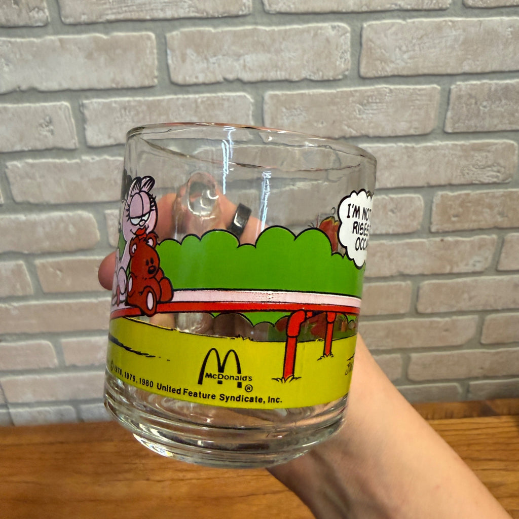 Vintage McDonald's Promotional Glass Mug Pair Featuring Garfield Characters on See-Saw and Canoe Released 1987 Jim Davis