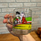 Vintage McDonald's Promotional Glass Mug Pair Featuring Garfield Characters on See-Saw and Canoe Released 1987 Jim Davis