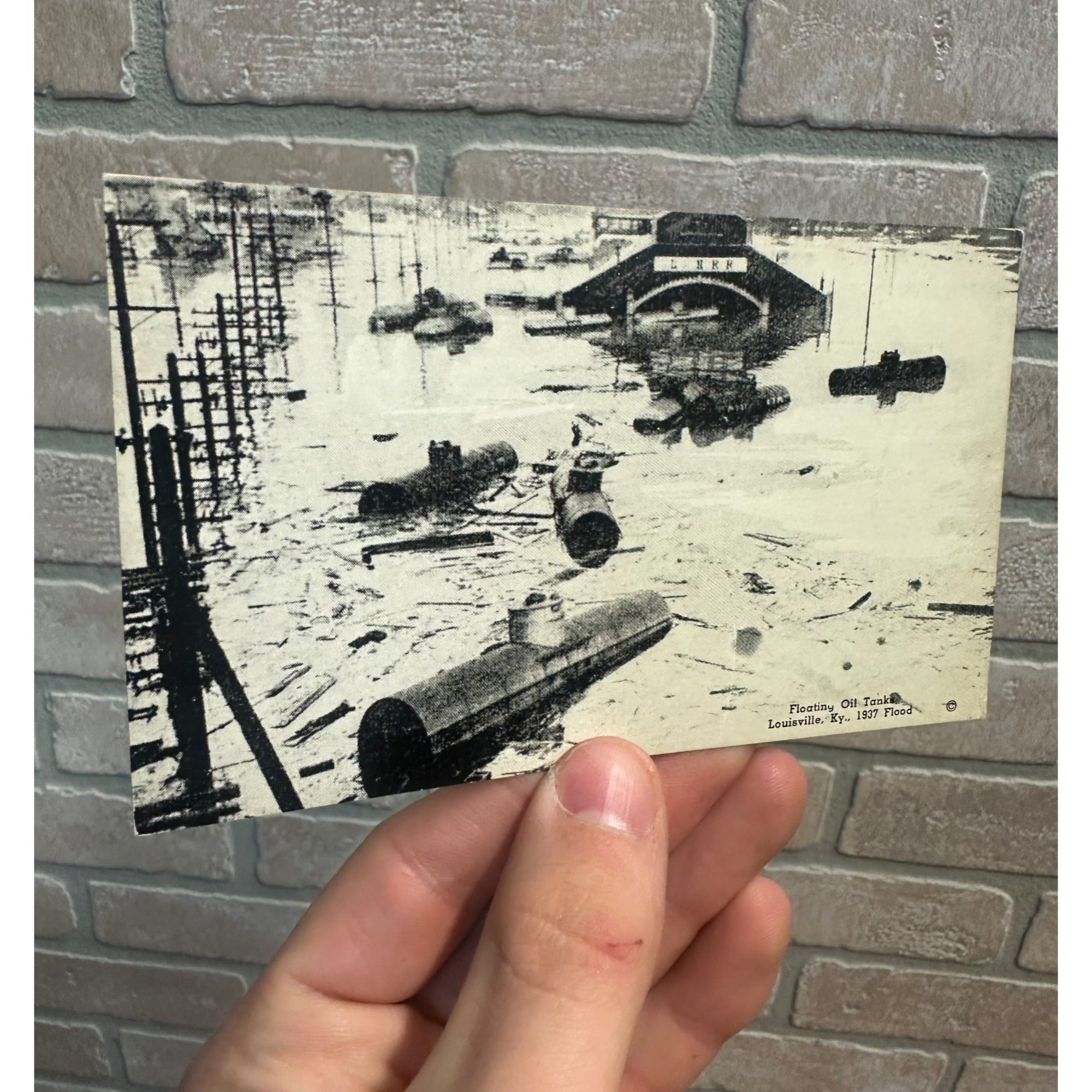 Louisville Ky Floating Oil Tanks l & N Railroad Building 1937 Flood Postcard