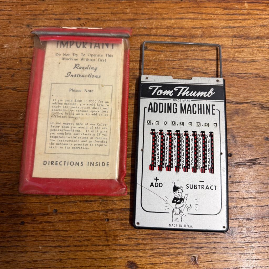 Vintage Tom Thumb Adding Machine Mechanical Calculator Complete Made in USA