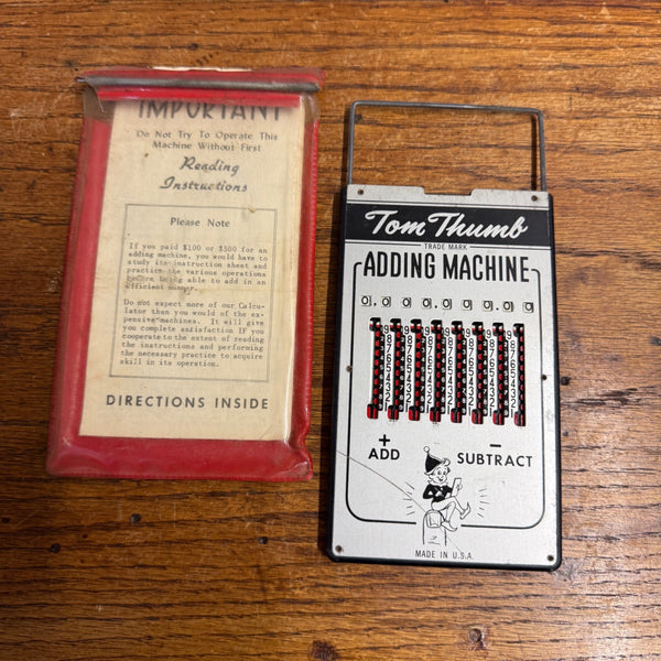 Vintage Tom Thumb Adding Machine Mechanical Calculator Complete Made in USA